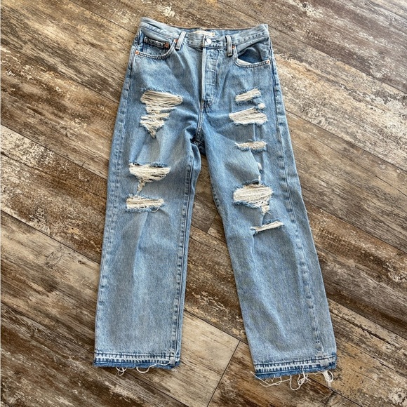 Levi's Denim - Levi’s Ribcage Straight Ankle Jeans Size 29 High Rise Distressed Raw Hem